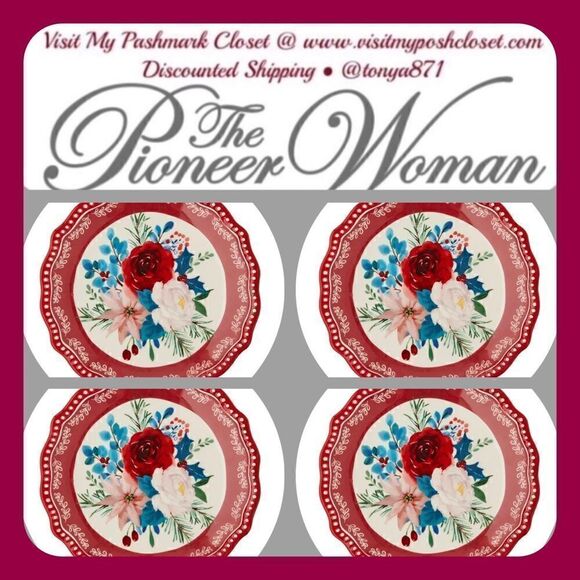 🦋 New Pioneer Woman Wishful Winter 4-Piece Ceramic Appetizer Plates Set - Picture 1 of 6